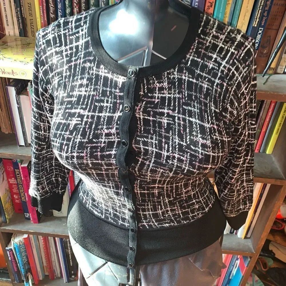 White House Black Market black & pink striped XS cardigan